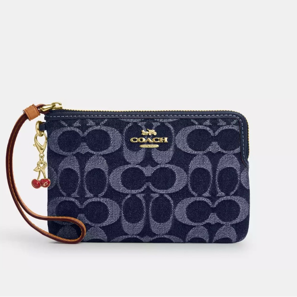 New Coach Blue Corner Zip Wristlet In Signature Denim 🍒 - Picture 6 of 7